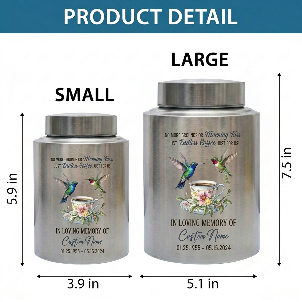 Personalized Coffee Design Stainless Steel Cremation Urn For Coffee Lovers, Morning Brew Tribute Custom Name Dates, 2 Size Options, Memorial Keepsake Urn, Memorial Gift, In Loving Memory - Image 6