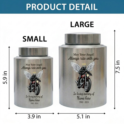 Personalized Motorcycle Riding in Heaven Stainless Steel Urn for Adult Male Dad Husband Biker Ashes, May Your Angel Always Ride With You, Memorial Keepsake Urn, Memorial Gift, In Loving Memory - Image 6
