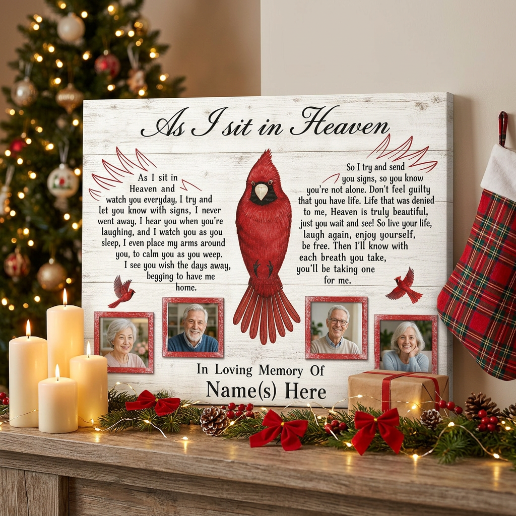 Personalized Cardinal Memorial Wall Canvas As I Sit In Heaven Sympathy Gift For Loved One - Image 6