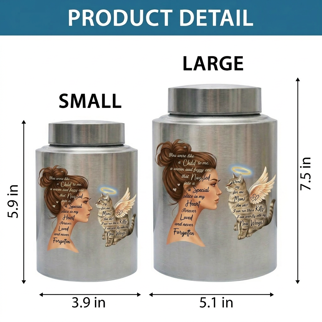 Angel Cat Silhouette Stainless Steel Decorative Cremation Urn For Cat Mom Dad Lovers Loss Of Pet Bereavement Sympathy Gift For Pet Owner Memorial Keepsake Urn, Memorial Gift, In Loving Memory - Image 6