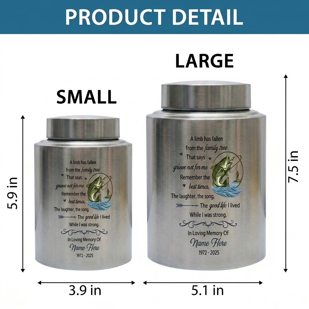 Personalized Bass Fishing Fisherman Stainless Steel Cremation Ash Container, A Limb Has Fallen Family Tree Poem for Father Grandfather, Memorial Keepsake Urn, Memorial Gift, In Loving Memory - Image 6