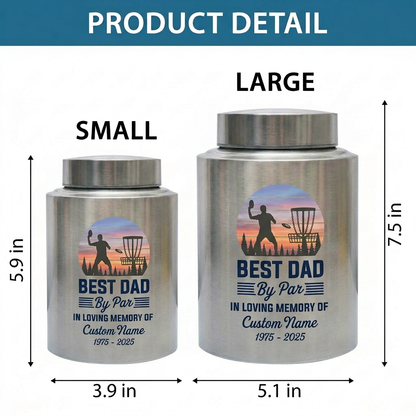 Personalized Disc Golf Dad By Par Sunset UV Printed Stainless Steel Cremation Vessel for Father Loss Sympathy Adult Ashes Small Large Sizes Memorial Keepsake Urn, Memorial Gift, In Loving Memory - Image 6