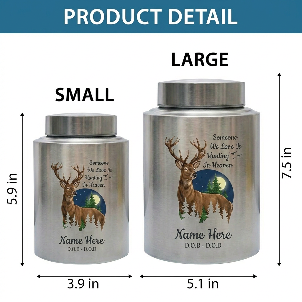 Personalized Deer Hunting Silhouette Stainless Steel Urn for Outdoorsman Dad Grandpa Husband, Hunting In Heaven Custom Adult Ashes Holder, Memorial Keepsake Urn, Memorial Gift, In Loving Memory - Image 6
