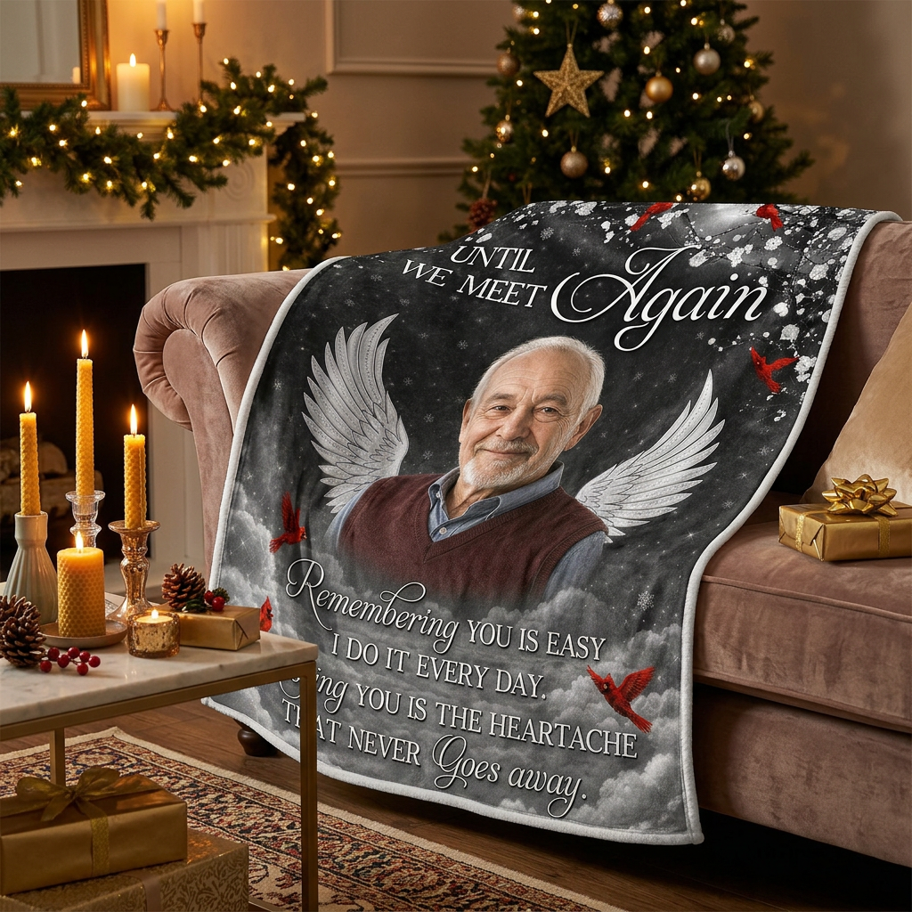 Personalized Photo Memorial Fleece Blanket - Until We Meet Again Cardinal Sympathy Gift - Image 6