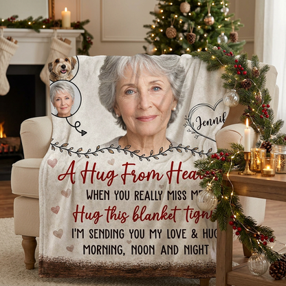 Personalized Memorial Photo Fleece Blanket - A Hug From Heaven Remembrance Sympathy Gift - Image 6