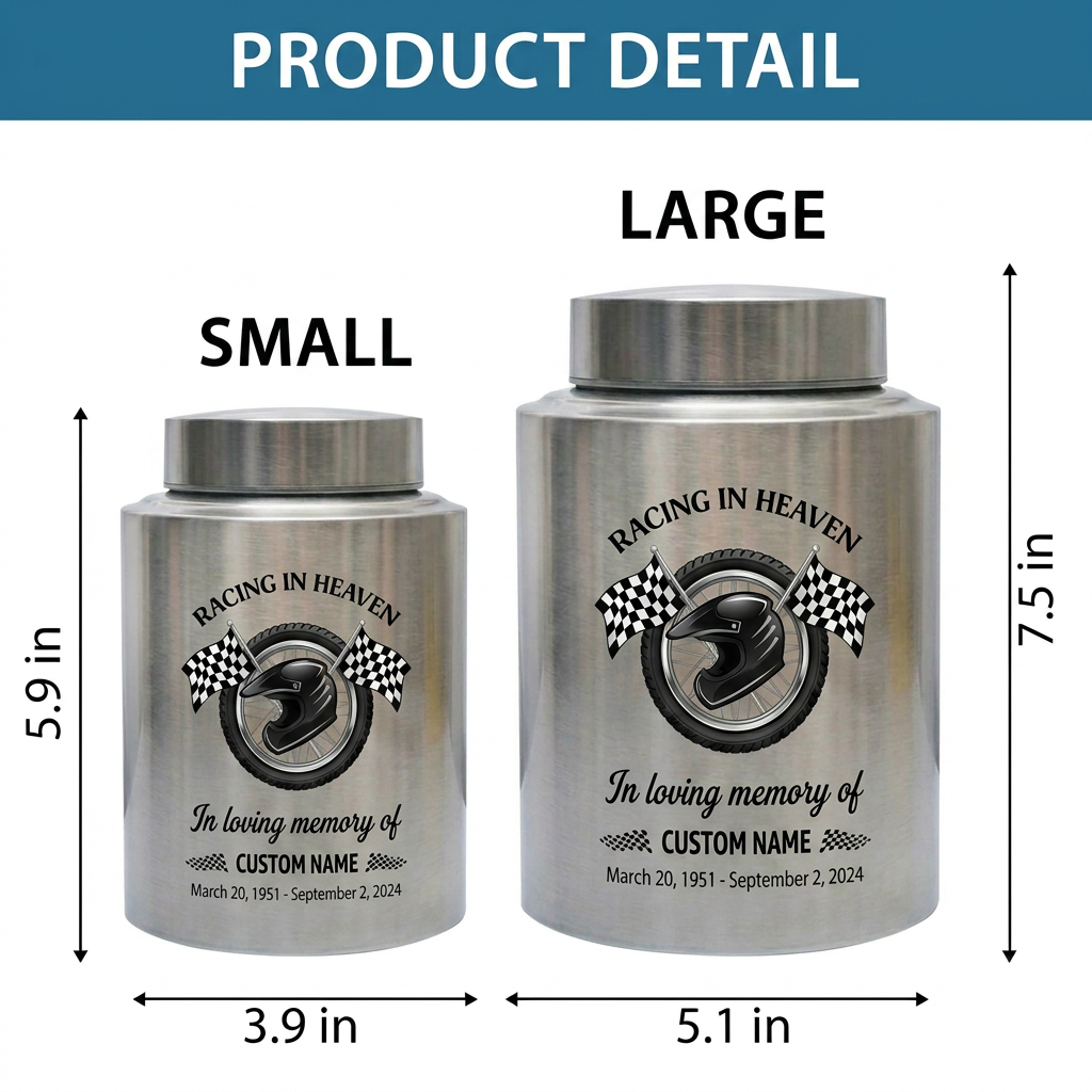 Personalized Racing Victory Checkered Flag Stainless Steel Urn for Human Ashes, Car Enthusiast Loss Grief Support, 2 Sizes, Memorial Keepsake Urn, Memorial Gift, In Loving Memory - Image 6