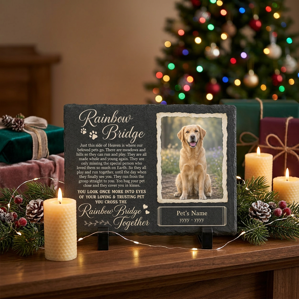 Personalized Rainbow Bridge Dog Memorial Slate Stone – Sympathy Gift for Pet Loss - Image 6 | VNMGSREPR1-6IN-EHIEU_AI_0479 VNMGSREPR1-8IN-EHIEU_AI_0479