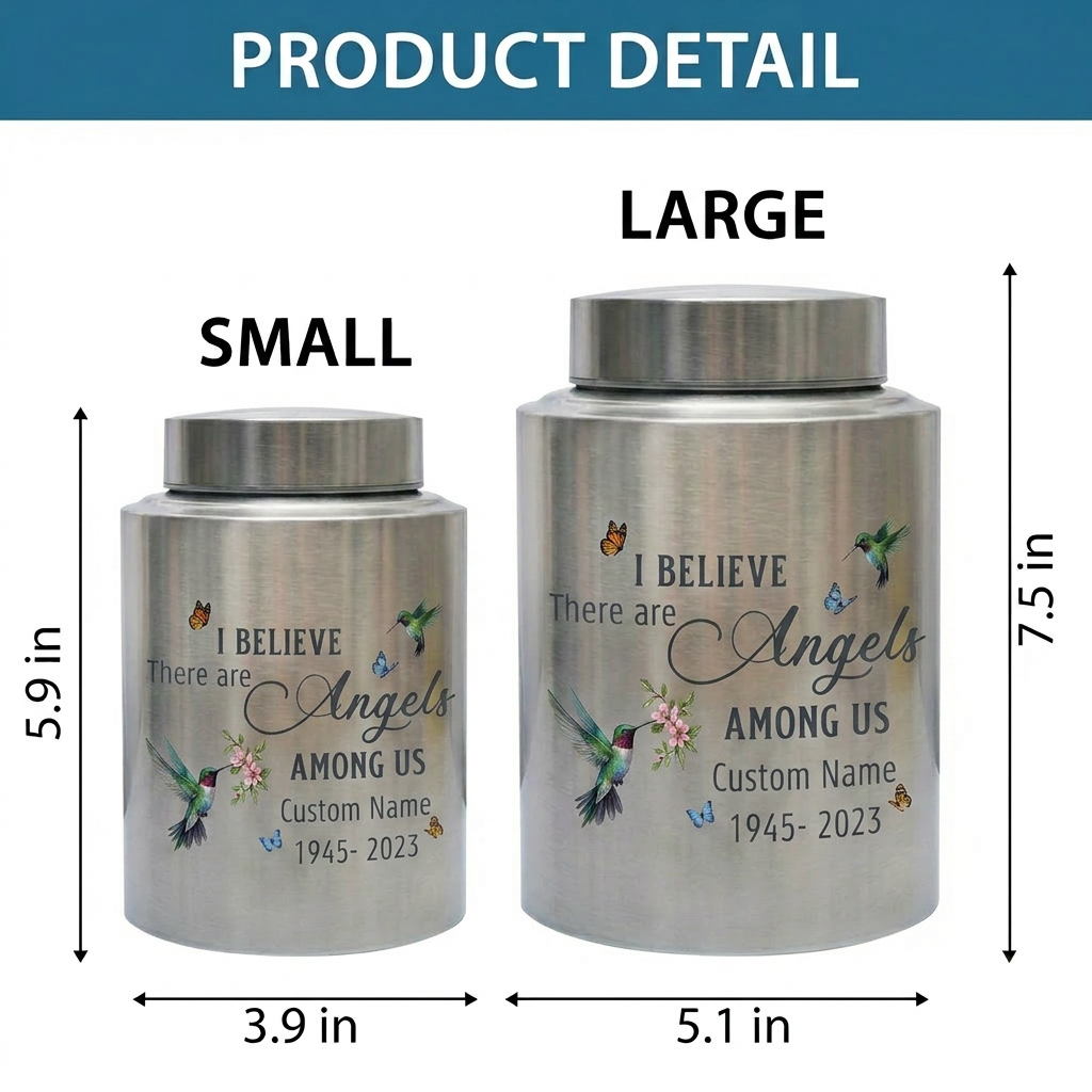 Personalized Hummingbird Angels Among Us Stainless Steel Cremation Urn for Human Ashes, Sympathy Bereavement Keepsake for Loss of Loved One, Memorial Keepsake Urn, Memorial Gift, In Loving Memory - Image 6