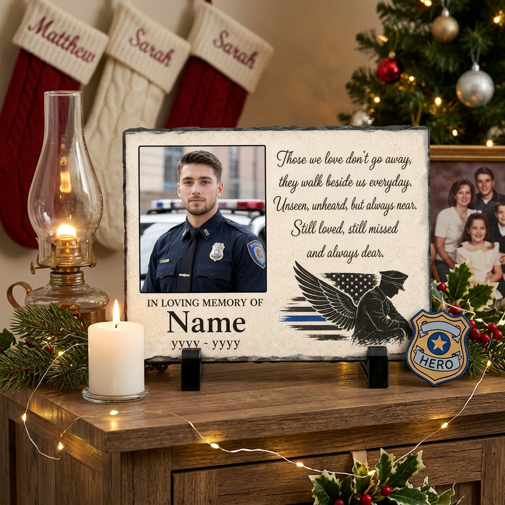 Personalized Police Officer Memorial Photo Slate Stone Thin Blue Line Keepsake - Image 6 | VNMGSREPR1-6IN-EHIEU_AI_0452 VNMGSREPR1-8IN-EHIEU_AI_0452