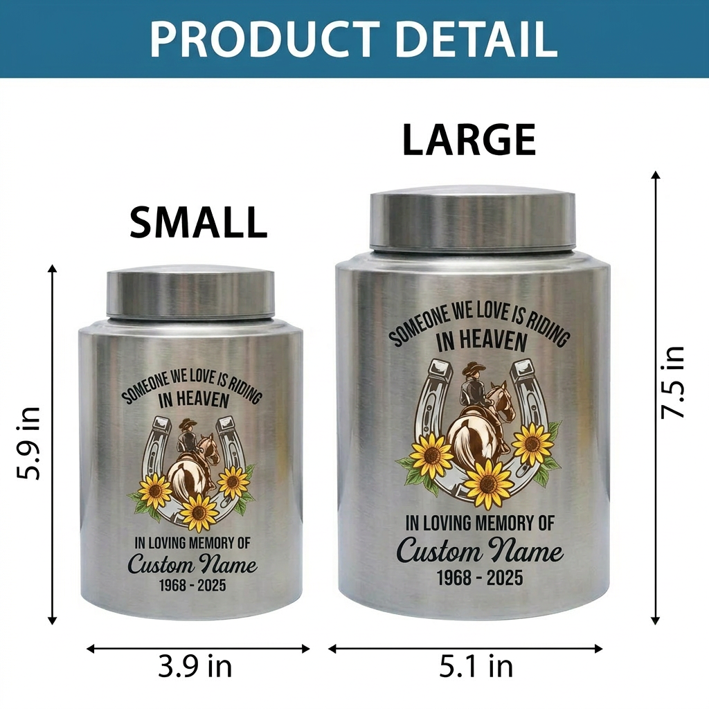Personalized Cowgirl Horse Riding Stainless Steel UV Print Urn for Loss of Farmer Equestrian Bereavement Ash Holder Large Silver Black Gold Red Memorial Keepsake Urn, Memorial Gift, In Loving Memory - Image 6