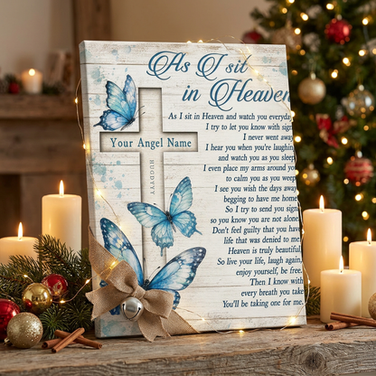 Personalized Memorial Butterfly Wall Canvas, As I Sit in Heaven Gift for Loss of a Loved One - Image 6