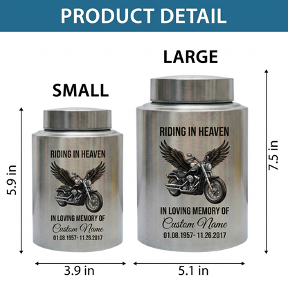 Personalized Motorcycle Riding in Heaven Stainless Steel Ash Holder for Adult Male Dad Biker Funeral Display Large Capacity Memorial Keepsake Urn, Memorial Gift, In Loving Memory - Image 6