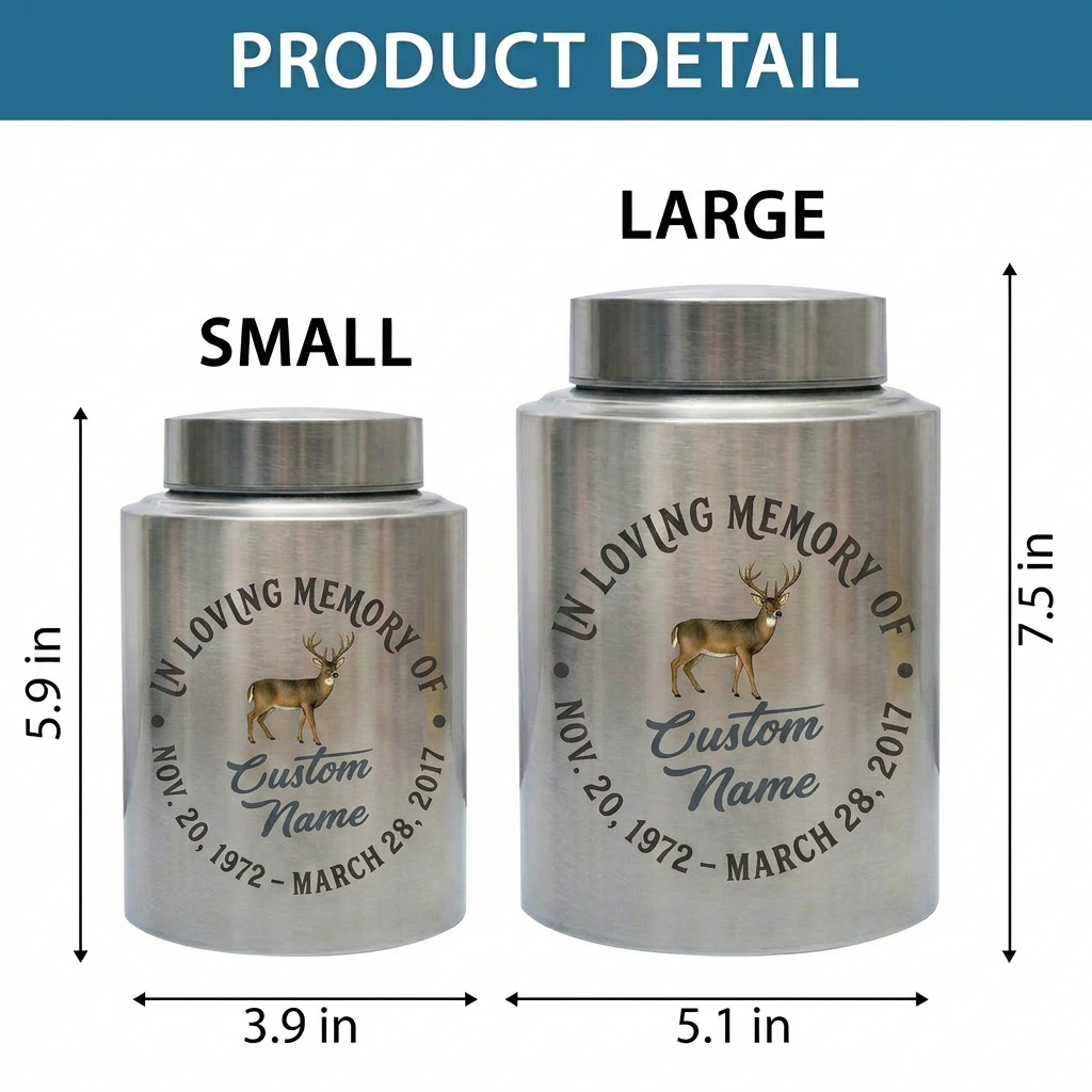 Personalized Deer Hunting UV Printed Stainless Steel Urn for Adult Human Ashes, Sympathy Bereavement Present for Hunters Outdoorsmen, Memorial Keepsake Urn, Memorial Gift, In Loving Memory - Image 6