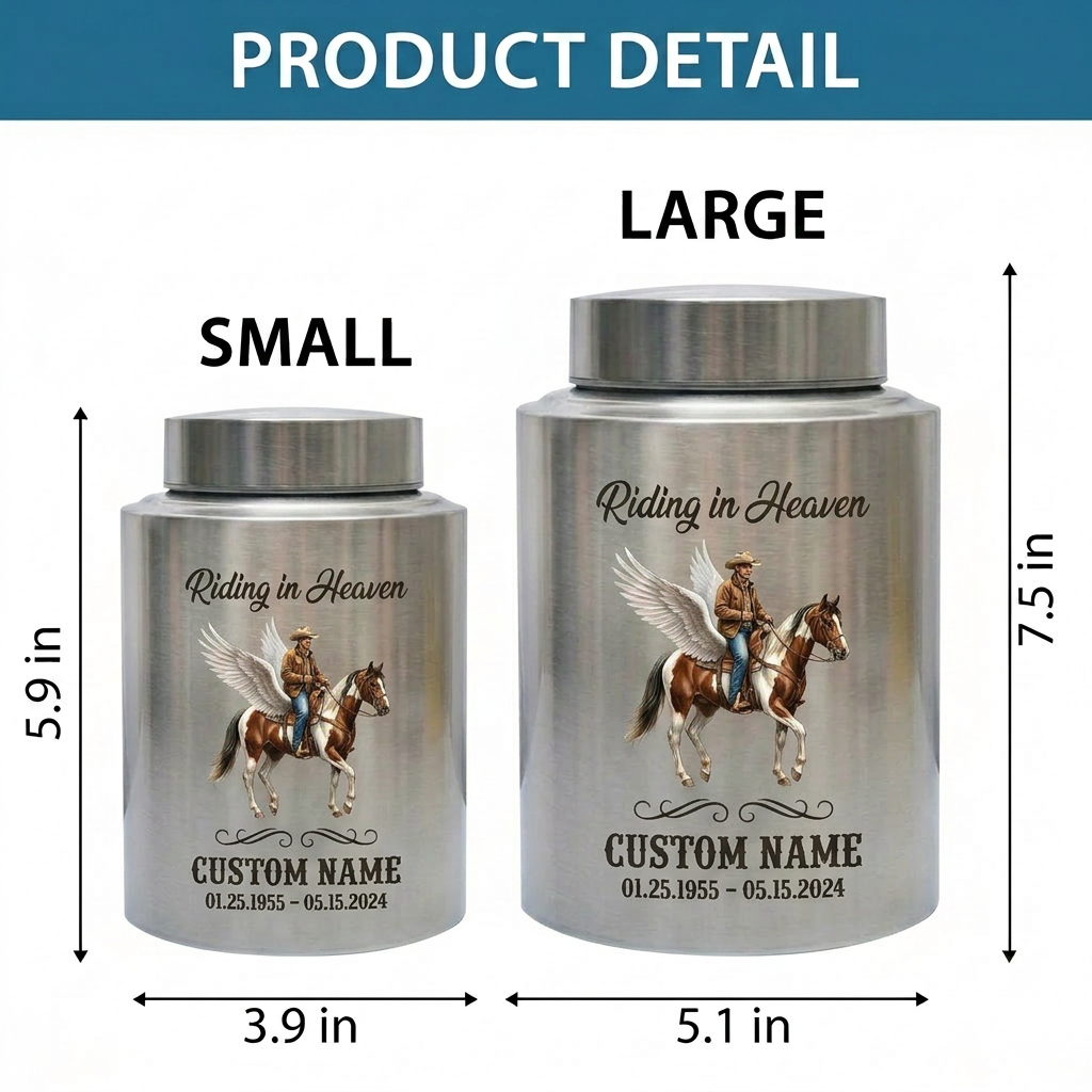 Personalized Cowboy Boots Hat Cross Western UV Printed Stainless Steel Funeral Urn for Adult Human Ashes Large Custom Riding In Heaven Memorial Keepsake Urn, Memorial Gift, In Loving Memory - Image 6