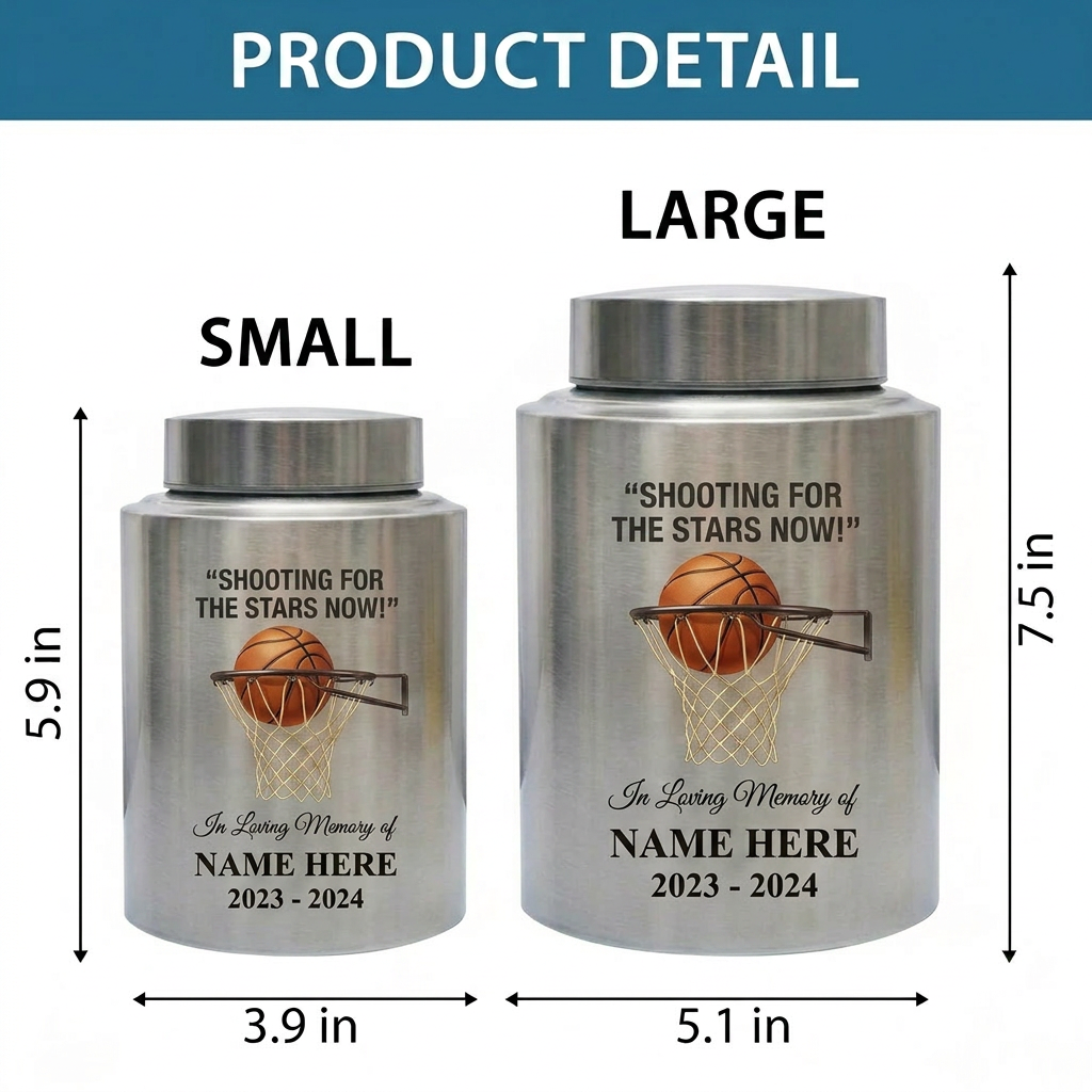 Personalized Basketball Stainless Steel UV Printed Urn for Human Ashes, Sports Fan Player Loss Tribute, Shooting For The Stars Now Large Custom Memorial Keepsake Urn, Memorial Gift, In Loving Memory - Image 6