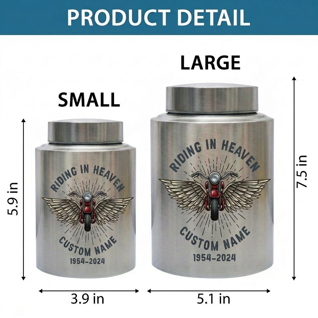 Personalized Motorcycle Cremation Urn Stainless Steel Riding In Heaven Biker Tribute for Dad Husband Two Sizes Black Gold Red Memorial Keepsake Urn, Memorial Gift, In Loving Memory - Image 6