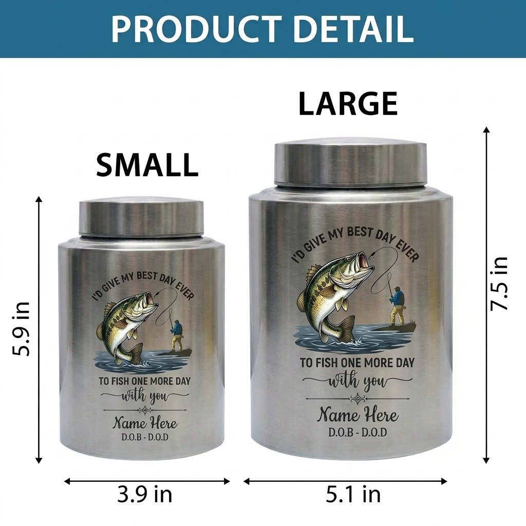 Personalized Bass Fishing Fisherman Stainless Steel UV Print For Dad Grandpa Husband Fishing Lover Bereavement Tribute Custom Name Dates Memorial Keepsake Urn, Memorial Gift, In Loving Memory - Image 6