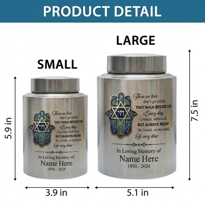 Personalized Jewish Star of David Hamsa Hand Chai Tree of Life Stainless Steel Bereavement Sympathy Silver Black Gold Red 2 Sizes Memorial Keepsake Urn, Memorial Gift, In Loving Memory - Image 6