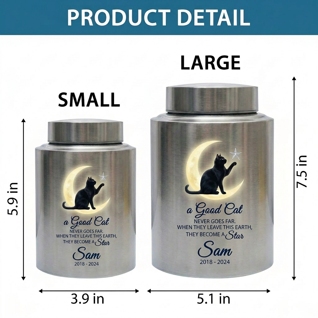 Personalized Cat Memorial Stainless Steel Urn for Pet Ashes, Sympathy Gifts for Cat Lovers, Custom Name and Date, Small and Large Sizes, Memorial Keepsake Urn, Memorial Gift, In Loving Memory - Image 6