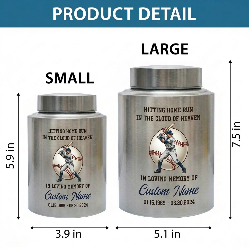 Personalized Baseball Stainless Steel Urn for Human Ashes, Sports Fan Athlete Coach Bereavement Tribute, Funeral Ash Container Large Small, Memorial Keepsake Urn, Memorial Gift, In Loving Memory - Image 6
