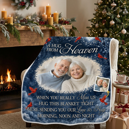 Personalized Photo Memorial Fleece Blanket - A Hug From Heaven Cardinal Sympathy Gift - Image 6