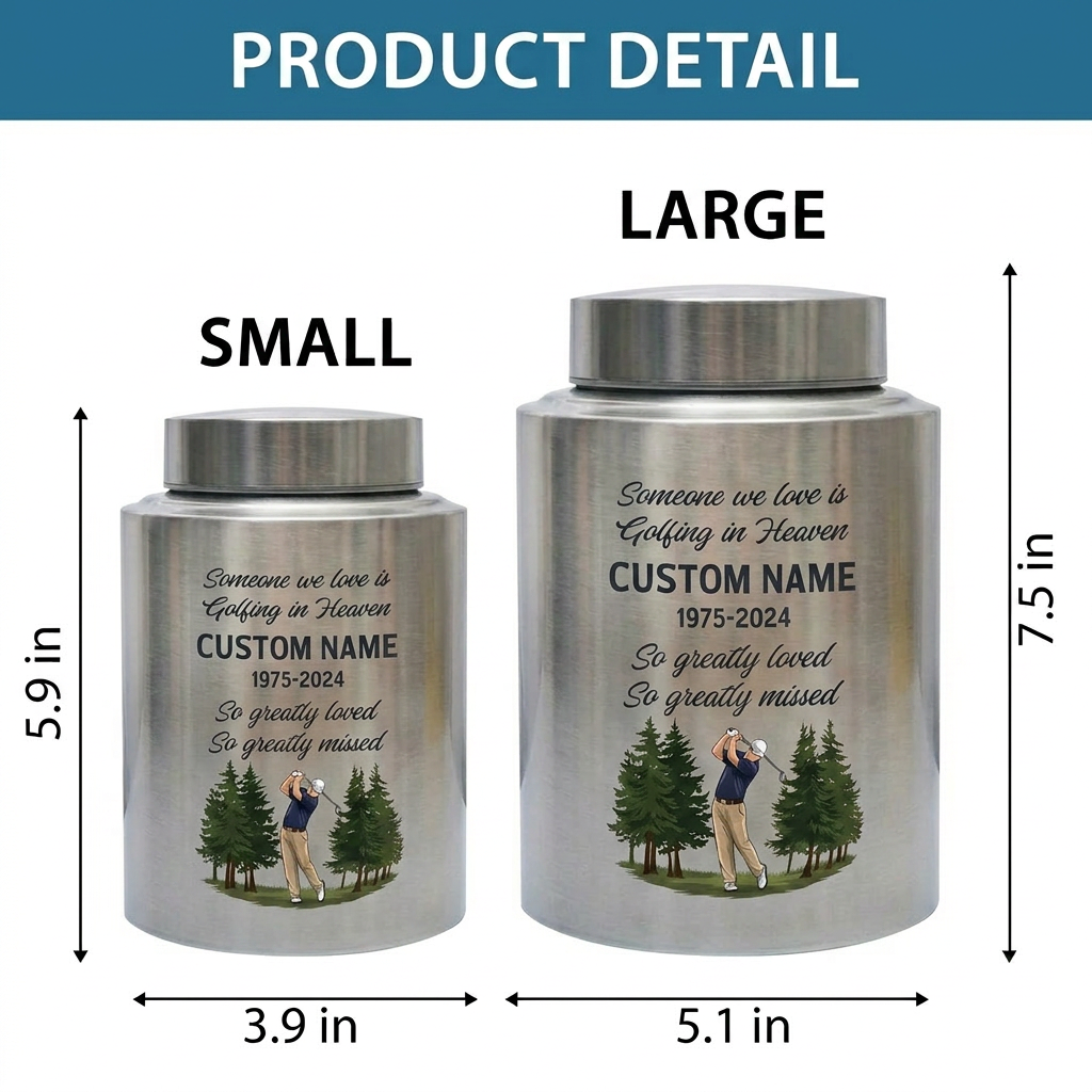 Personalized Golf Player Silhouette Stainless Steel Cremation Urn for Loved One Adult Male Female, Golfer Tribute Ashes Container UV Printed, Memorial Keepsake Urn, Memorial Gift, In Loving Memory - Image 6