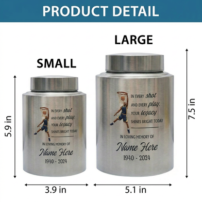 Personalized Basketball Stainless Steel Urn for Sports Fan Athlete Coach, Decorative Funeral Display Large Small Silver Black Gold Red Memorial Keepsake Urn, Memorial Gift, In Loving Memory - Image 6