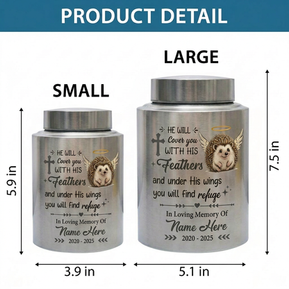 Personalized Angel Hedgehog Pet Loss UV Printed Stainless Steel Cremation Urn Christian Bible Verse Psalm 91 Sympathy Present Decor Memorial Keepsake Urn, Memorial Gift, In Loving Memory - Image 6