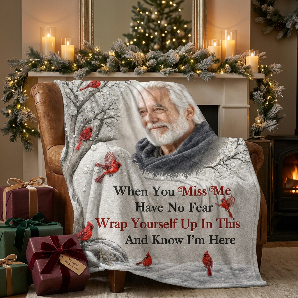 Personalized Memorial Photo Fleece Blanket with Cardinals - Sympathy Gift for Loss of Dad or Grandpa - Image 6