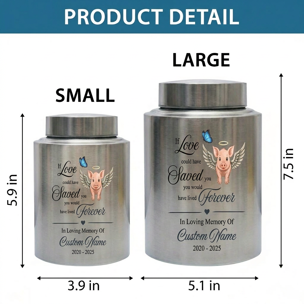 Personalized Pig Cremation Urn for Human Ashes Stainless Steel Custom Name Date If Love Could Have Saved You Sympathy UV Print Large Memorial Keepsake Urn, Memorial Gift, In Loving Memory - Image 6