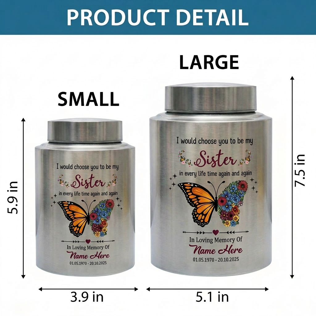 Personalized Sister Butterfly Floral UV Print Cremation Urn for Human Ashes, Loss of Sister or Bestie Bereavement Ash Holder Large, Memorial Keepsake Urn, Memorial Gift, In Loving Memory - Image 6