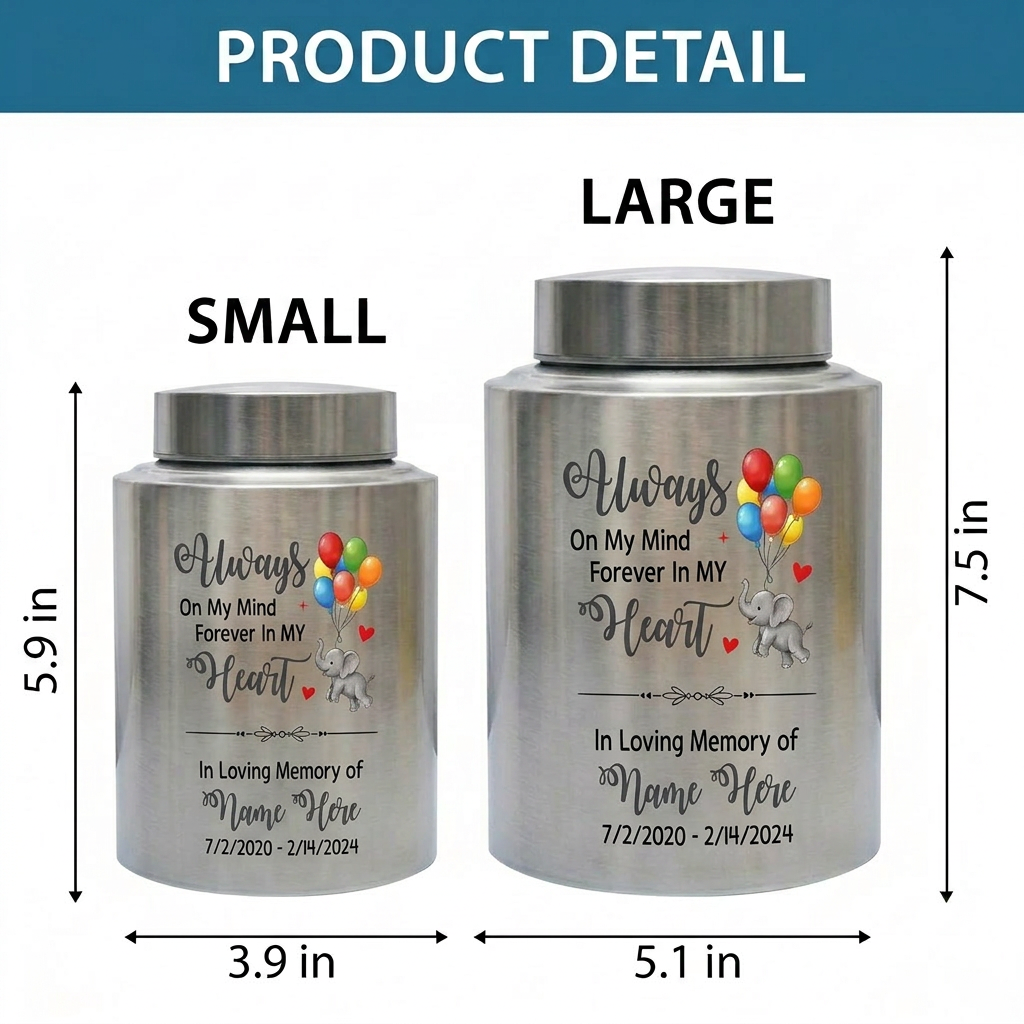 Personalized Baby Elephant Stainless Steel UV Printed Urn For Infant Child Boy Girl Loss Miscarriage, Decorative Keepsake For Ashes, Memorial Keepsake Urn, Memorial Gift, In Loving Memory - Image 6