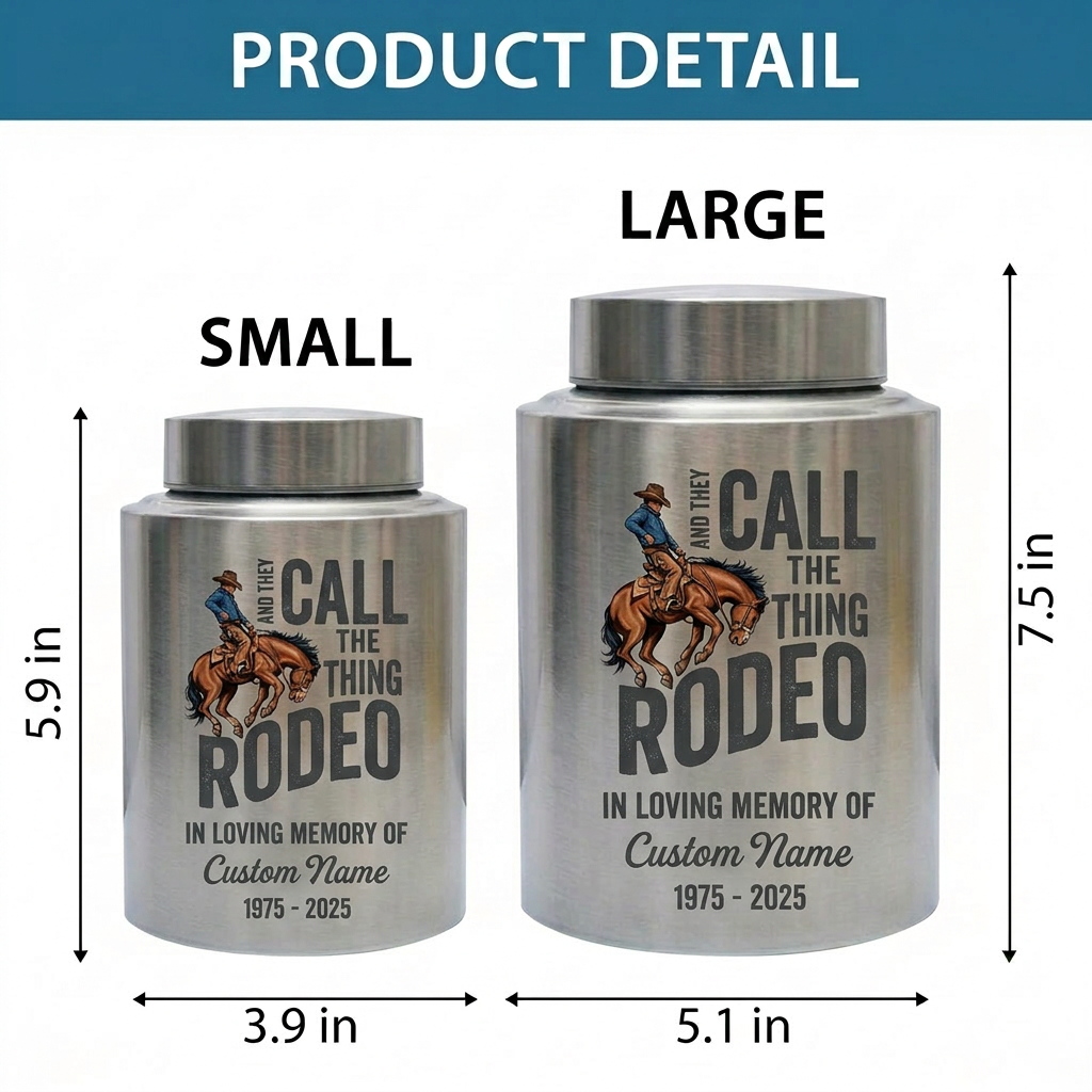 Personalized Western Cowboy Rodeo Bucking Bronco Stainless Steel Urn for Adult Human Ashes Father Husband Funeral Tribute Large Small Memorial Keepsake Urn, Memorial Gift, In Loving Memory - Image 6