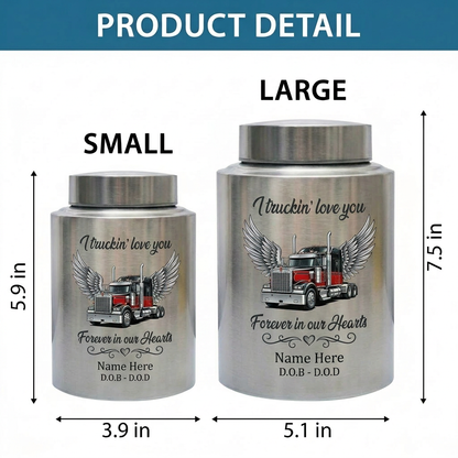 Personalized Semi Truck Angel Wings Stainless Steel Cremation Urn for Human Ashes, Truck Driver Dad Husband Grandpa Funeral Sympathy Gift, Memorial Keepsake Urn, Memorial Gift, In Loving Memory - Image 6