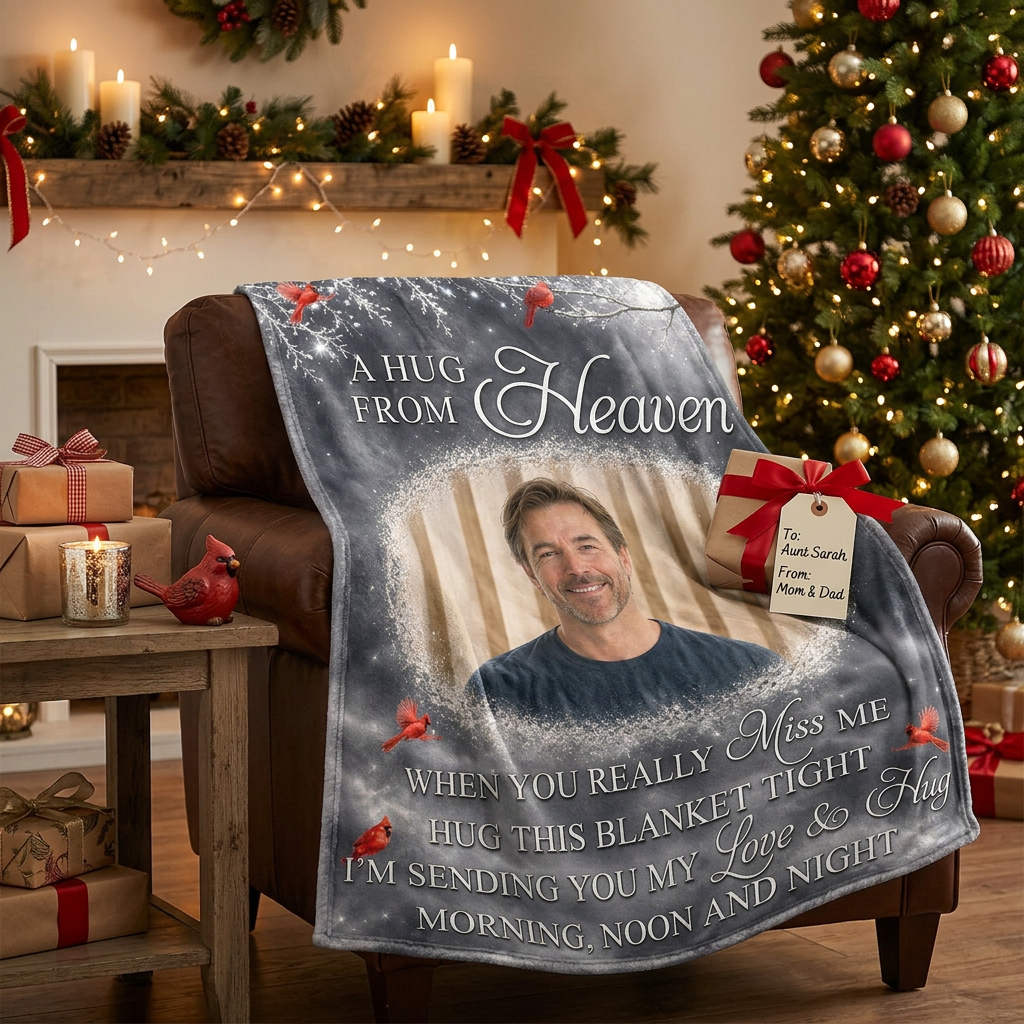 Personalized Photo A Hug From Heaven Memorial Fleece Blanket, Cardinal Sympathy Gift for Loss - Image 6