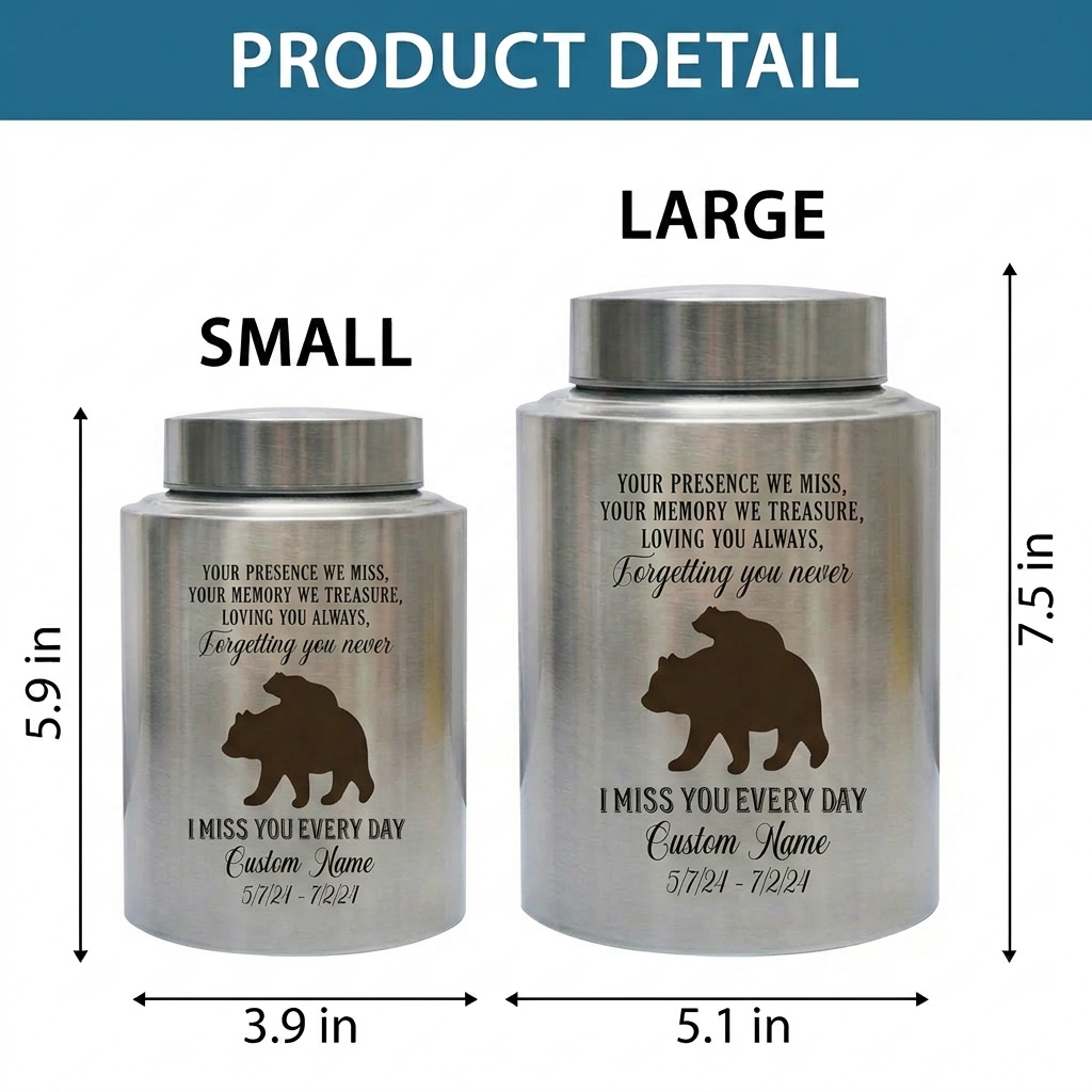 Personalized Baby Bear Stainless Steel Urns for Human Ashes, Custom Infant Child Boy Girl Loss Remembrance Vessel, UV Printed Ash Holder, Memorial Keepsake Urn, Memorial Gift, In Loving Memory - Image 6