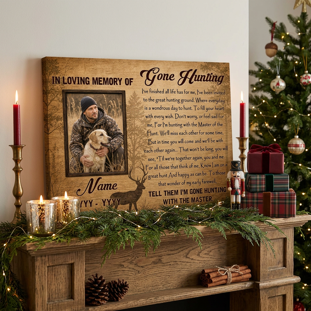 Personalized Gone Hunting Memorial Wall Canvas Sympathy Gift for Hunter Loss Remembrance - Image 6