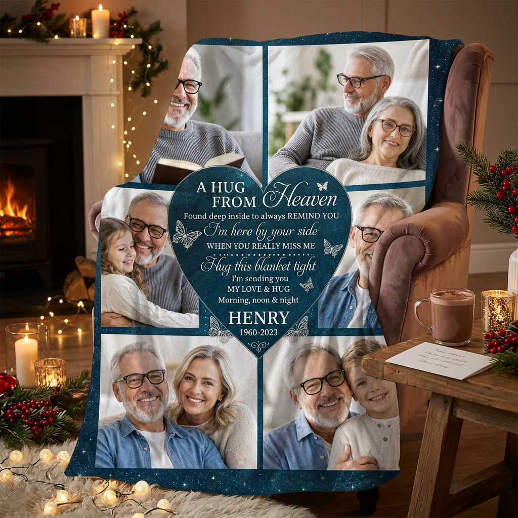 Personalized Memorial Photo Collage Fleece Blanket - Sympathy Gift for Loss of Dad or Loved One - Image 6