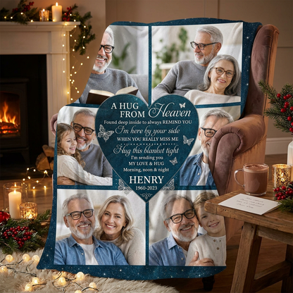 Personalized Memorial Photo Collage Fleece Blanket - Sympathy Gift for Loss of Dad or Loved One - Image 6