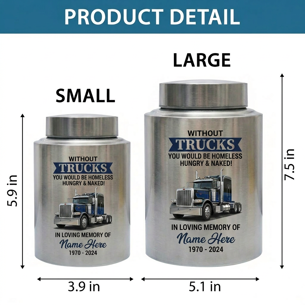 Personalized Semi Truck Driver Angel Wings Without Trucks You Would Be Homeless Stainless Steel Cremation Urns for Human Ashes Dad Husband Memorial Keepsake Urn, Memorial Gift, In Loving Memory - Image 6