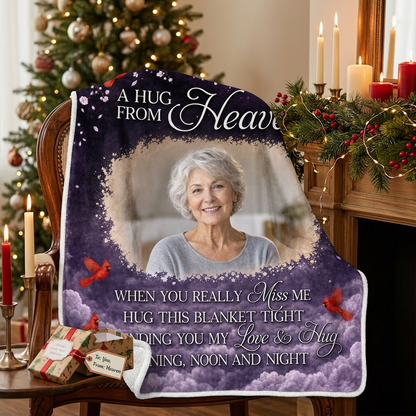 Personalized Photo Memorial Fleece Blanket - A Hug From Heaven Sympathy Gift for Loss of Mom - Image 6