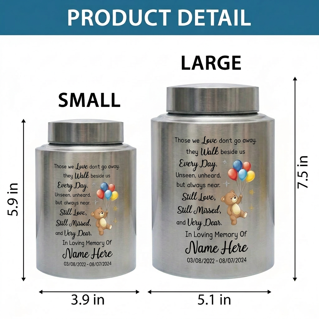 Personalized Angel Wings Heaven Bear Baby Loss Infant Stainless Steel Large Display Cremation Ashes Container For Child Boy Girl Bereavement Memorial Keepsake Urn, Memorial Gift, In Loving Memory - Image 6
