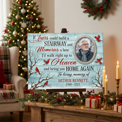 Personalized Memorial Cardinal Wall Canvas Stairway to Heaven Sympathy Gift for Loss of Loved One - Image 6
