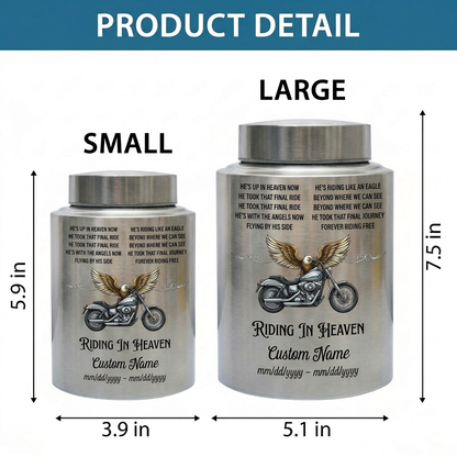 Personalized Motorcycle Riding in Heaven Stainless Steel Urn for Dad Biker Adult Male, Decorative Ash Container Small 5.9x3.9 Large 7.5x5.1, Memorial Keepsake Urn, Memorial Gift, In Loving Memory - Image 6