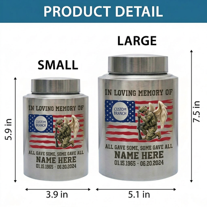 Personalized Veterans Memorial US Army Flag Stainless Steel Military Tribute Home Display Funeral Burial Large and Small Sizes Memorial Keepsake Urn, Memorial Gift, In Loving Memory - Image 6