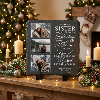Personalized Sister Memorial Photo Slate Stone, Custom Remembrance Keepsake Gift - Image 6 | VNMGSREPR1-6IN-EHIEU_AI_0426 VNMGSREPR1-8IN-EHIEU_AI_0426
