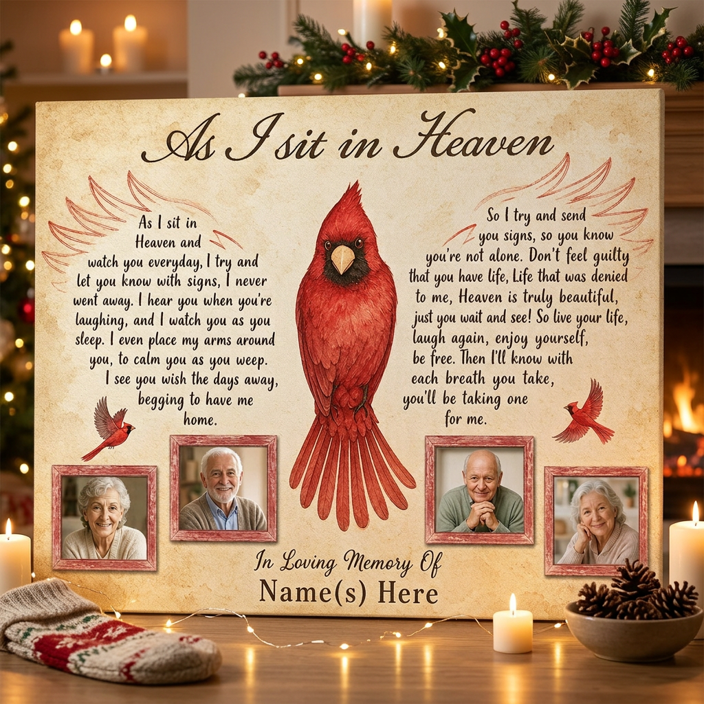 Personalized Cardinal Memorial Wall Canvas, As I Sit In Heaven Sympathy Gift For Loss Of Loved One - Image 6