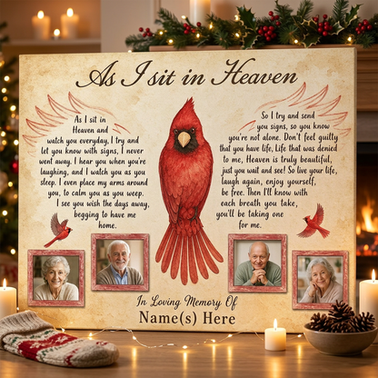 Personalized Cardinal Memorial Wall Canvas, As I Sit In Heaven Sympathy Gift For Loss Of Loved One - Image 6