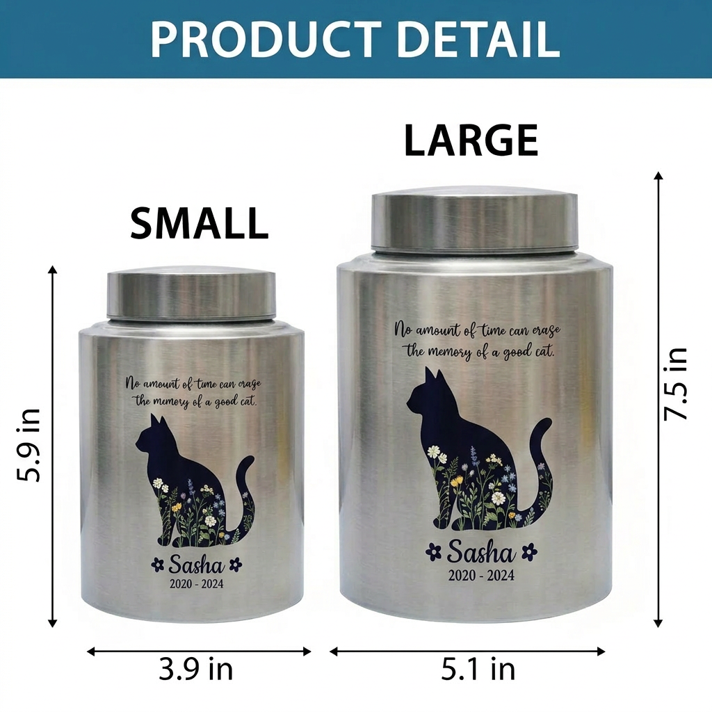 Personalized Cat Pet Memorial Stainless Steel Urns for Ashes Feline Loss of Pet Sympathy Bereavement Large Capacity UV Printed Memorial Keepsake Urn, Memorial Gift, In Loving Memory - Image 6