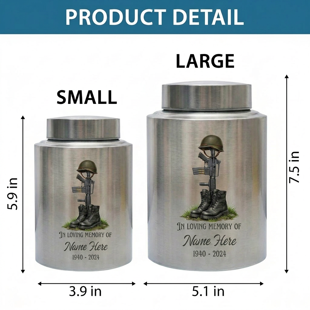 Personalized US Army Veteran Military Stainless Steel Cremation Urn for Ashes Customizable Service Member Tribute Honoring Heroes Large Size Memorial Keepsake Urn, Memorial Gift, In Loving Memory - Image 6